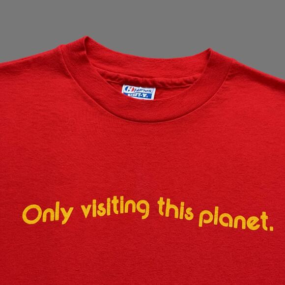 VTG 90s Hanes Beefy 'Only Visiting' Red/Yellow SS Single Stitch Tee Size L GUC - Picture 5 of 7